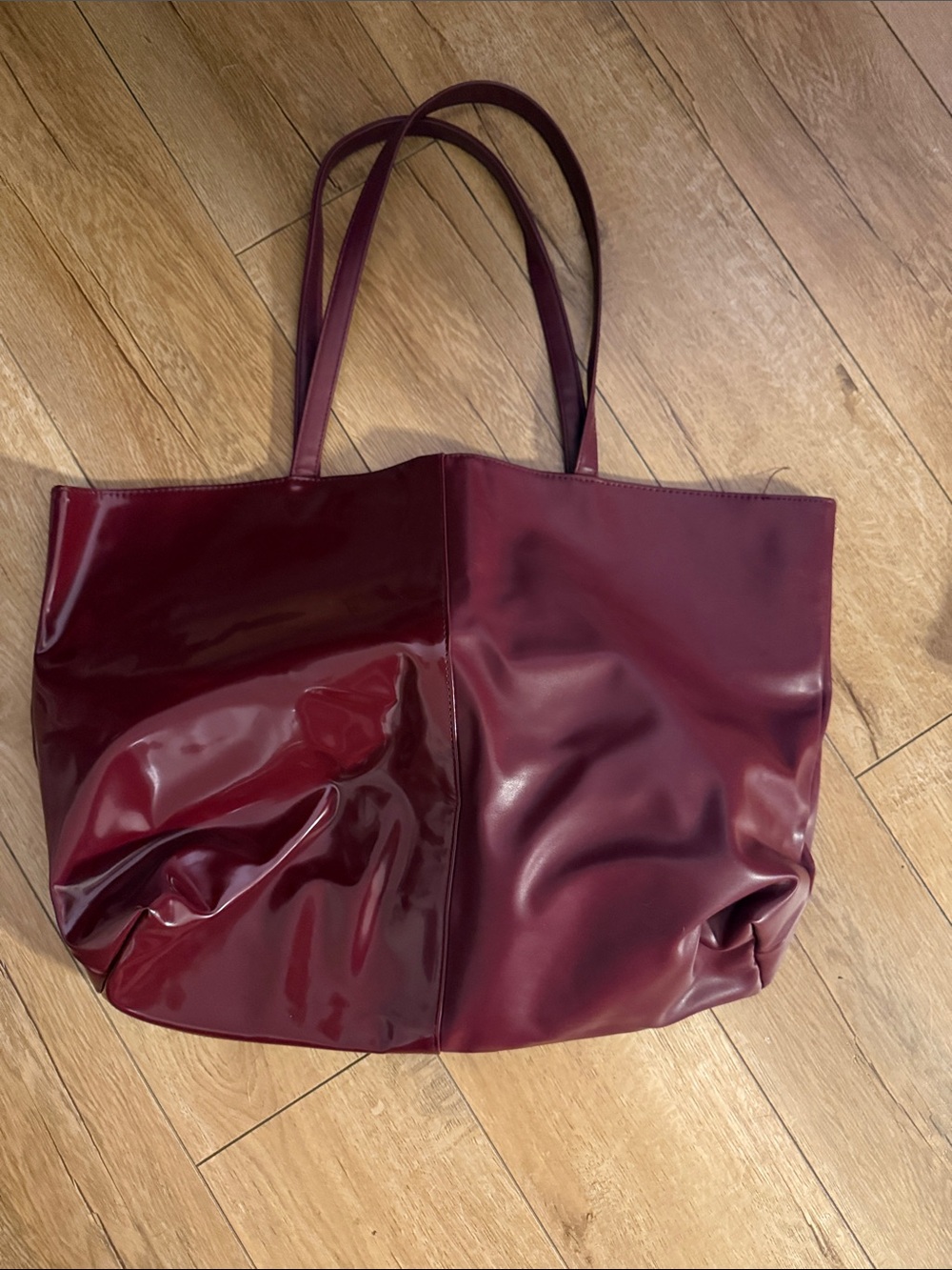 Maroon Patent & Matte Tote Bag - Women